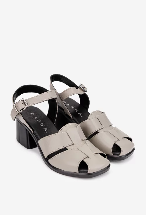 Sandale dama taupe din piele naturala cu toc