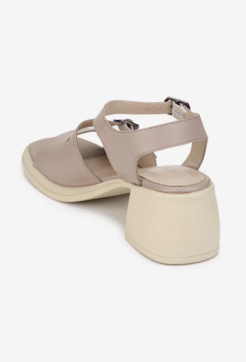 Sandale dama taupe din piele naturala cu varful patrat