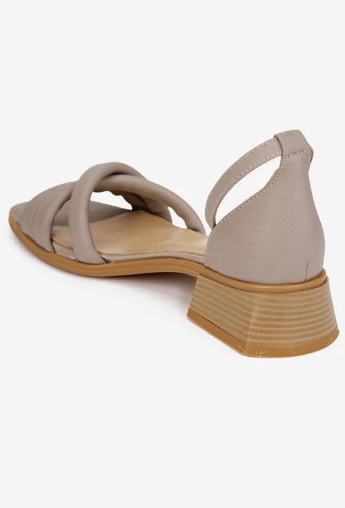 Sandale dama taupe NUR din piele cu bareta in jurul gleznei