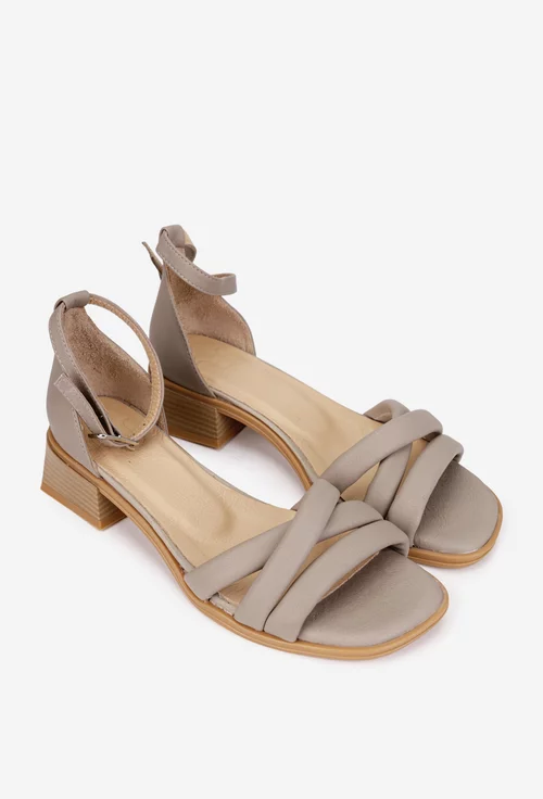 Sandale dama taupe NUR din piele cu bareta in jurul gleznei