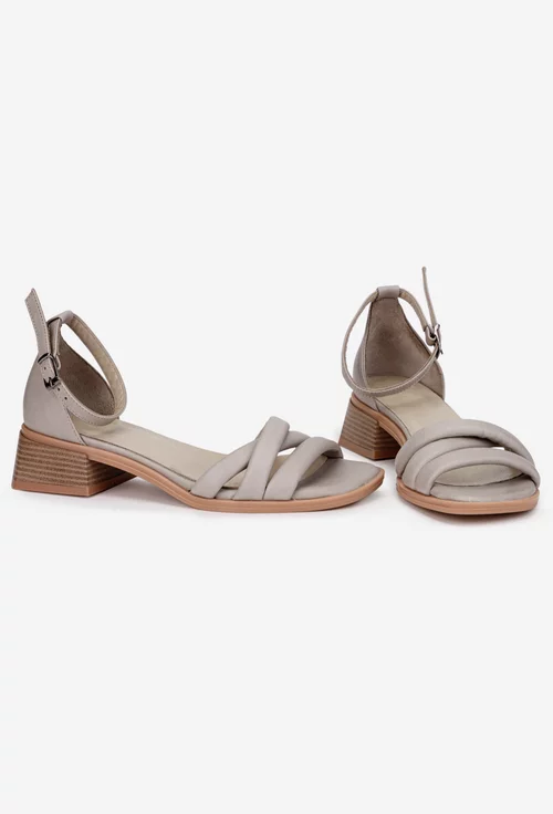 Sandale dama taupe NUR din piele cu bareta in jurul gleznei