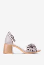 Sandale dama taupe NUR din piele cu ornament floare
