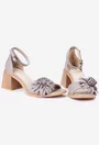 Sandale dama taupe NUR din piele cu ornament floare