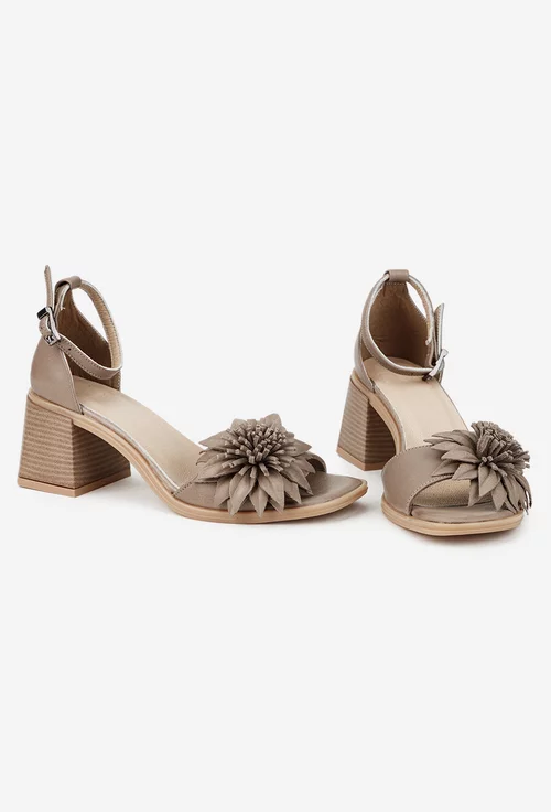 Sandale dama taupe NUR din piele cu ornament floare picture - 5