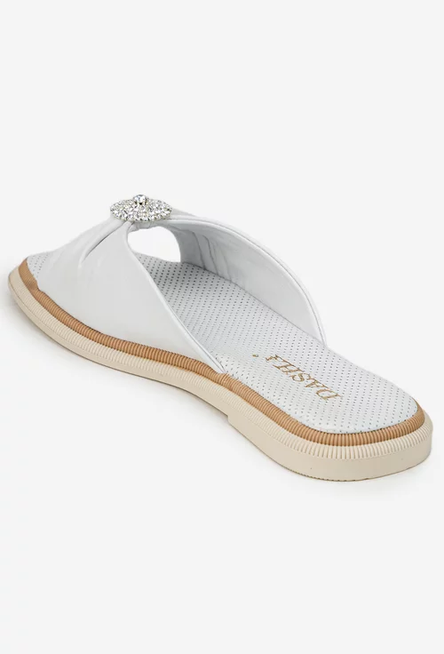 Sandale dama tip papuc albe din piele naturala cu ornament picture - 5