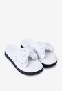 Sandale dama tip papuc din piele alba cu funda