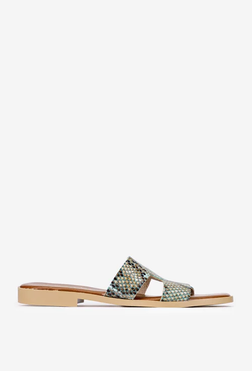 Sandale dama tip papuc din piele cu imprimeu multicolor