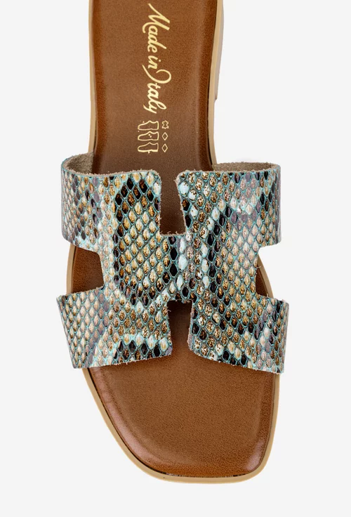 Sandale dama tip papuc din piele cu imprimeu multicolor