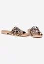Sandale dama tip papuc din piele cu model animal print maro