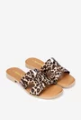 Sandale dama tip papuc din piele cu model animal print maro