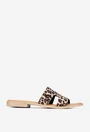 Sandale dama tip papuc din piele cu model animal print maro