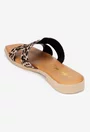 Sandale dama tip papuc din piele cu model animal print maro