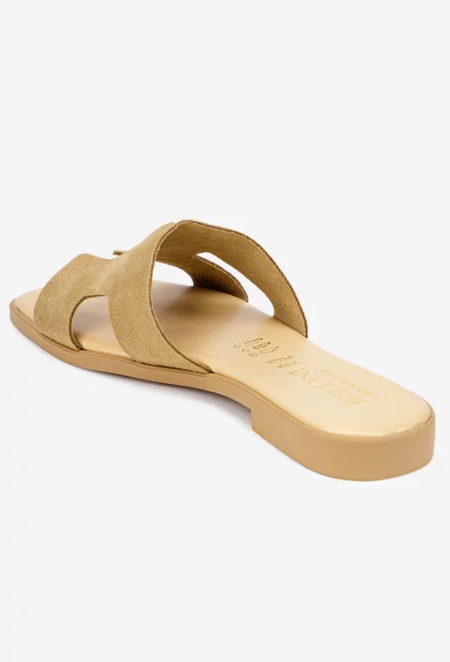 Sandale dama tip papuc din piele intoarsa taupe