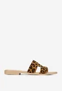 Sandale dama tip papuc din piele maro animal print