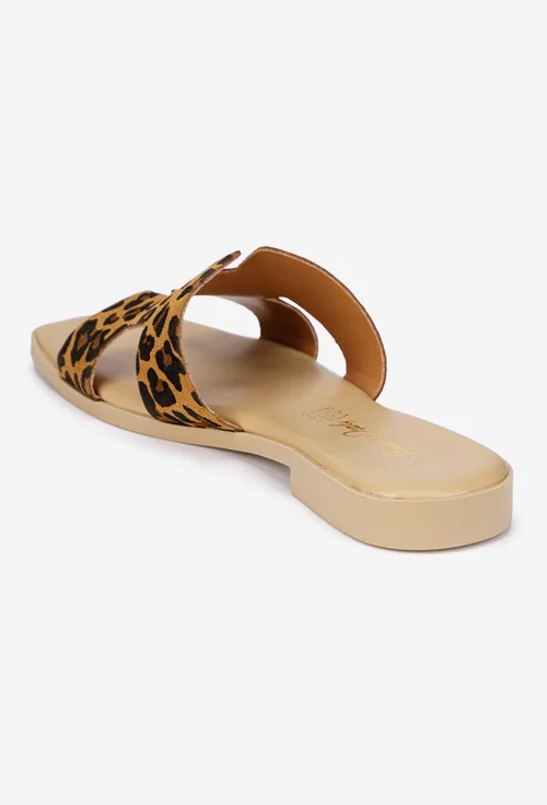 Sandale dama tip papuc din piele maro animal print
