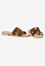 Sandale dama tip papuc din piele maro animal print