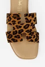Sandale dama tip papuc din piele maro animal print