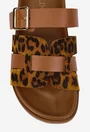 Sandale dama tip papuc din piele maro cu imprimeu