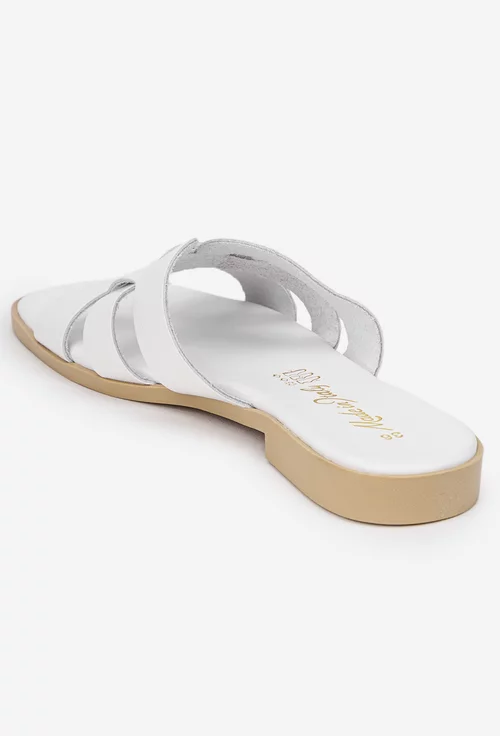 Sandale dama tip papuc din piele naturala alba