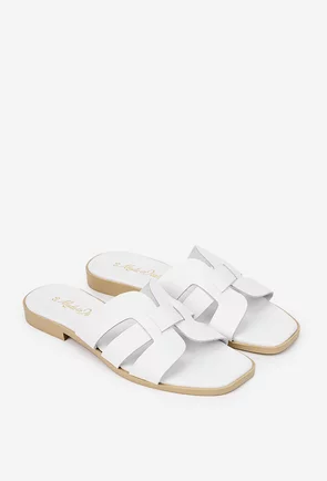 Sandale dama tip papuc din piele naturala alba