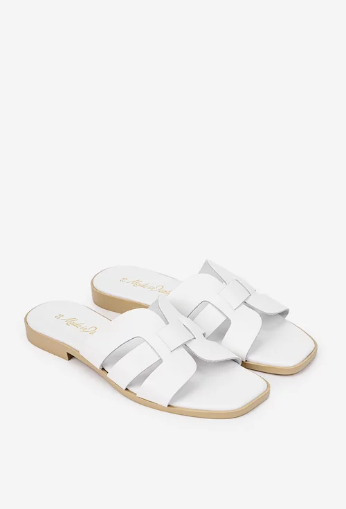 Sandale dama tip papuc din piele naturala alba