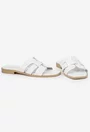 Sandale dama tip papuc din piele naturala alba