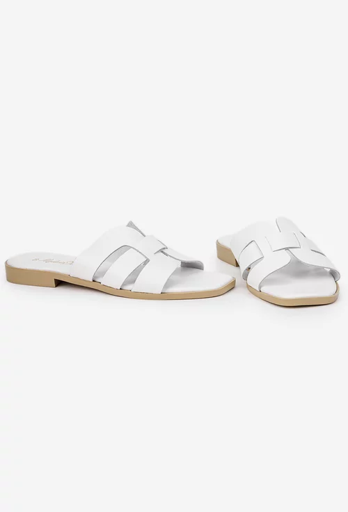 Sandale dama tip papuc din piele naturala alba