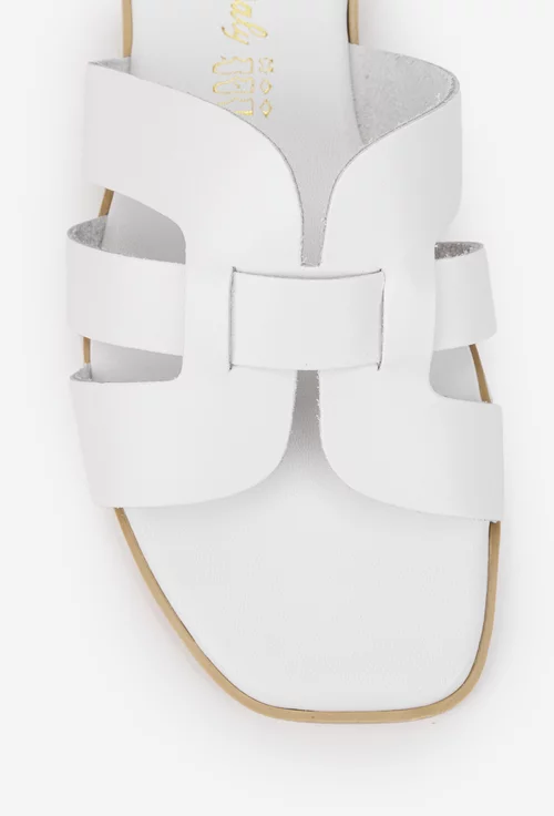 Sandale dama tip papuc din piele naturala alba