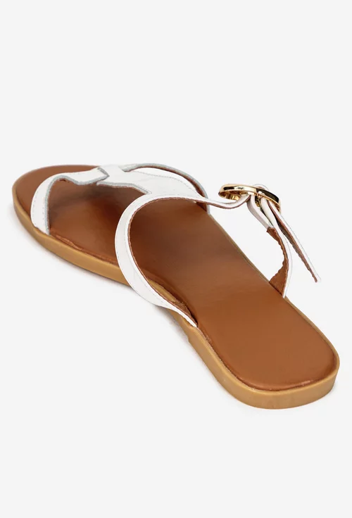 Sandale dama tip papuc din piele naturala alba picture - 3