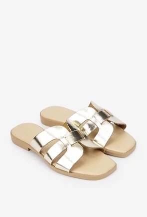 Sandale dama tip papuc din piele naturala aurie