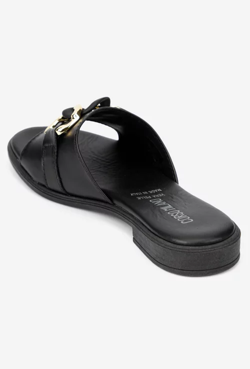 Sandale dama tip papuc din piele naturala neagra picture - 4