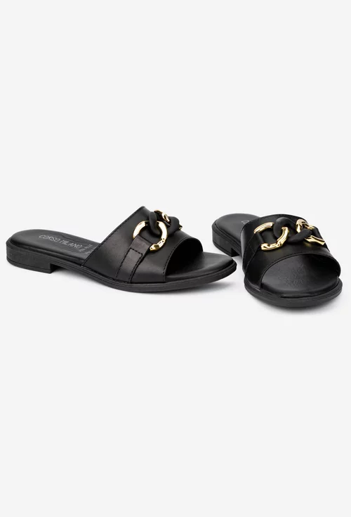 Sandale dama tip papuc din piele naturala neagra picture - 6