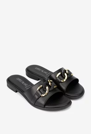 Sandale dama tip papuc din piele naturala neagra