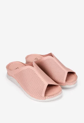 Sandale dama tip papuc din piele naturala roz pudra