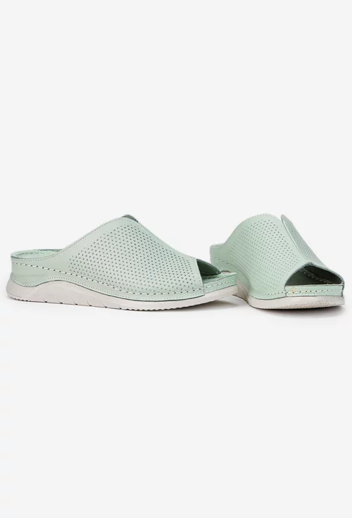 Sandale dama tip papuc din piele naturala verde deschis