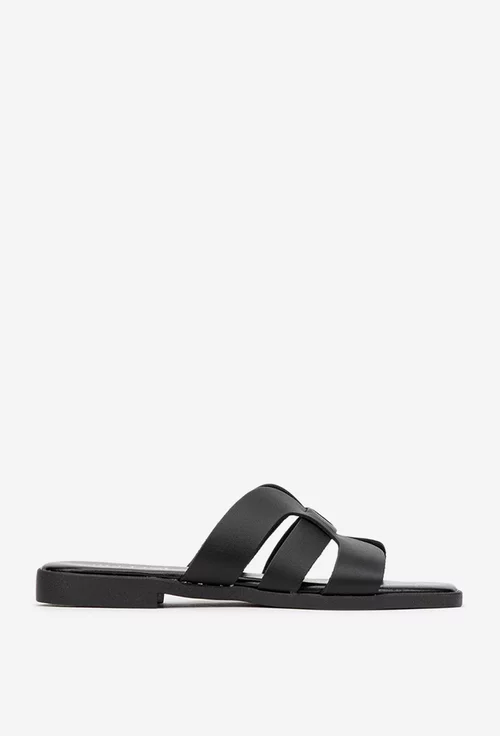 Sandale dama tip papuc din piele neagra