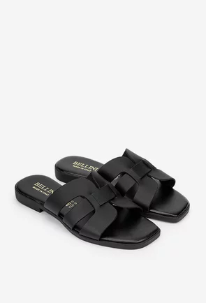 Sandale dama tip papuc din piele neagra