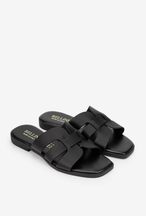 Sandale dama tip papuc din piele neagra