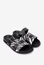 Sandale dama tip papuc din piele neagra cu imprimeu