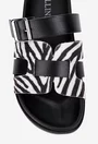 Sandale dama tip papuc din piele neagra cu imprimeu