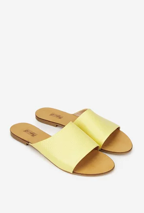 Sandale dama tip papuc din piele texturata galbena