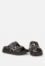 Sandale dama tip papuc NUR din piele neagra cu model animal print