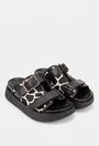 Sandale dama tip papuc NUR din piele neagra cu model animal print