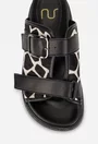 Sandale dama tip papuc NUR din piele neagra cu model animal print
