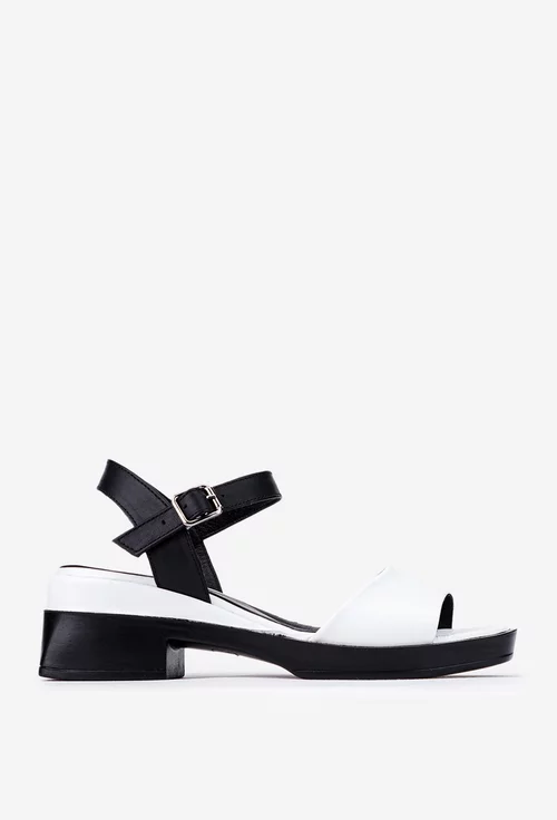 Sandale din piele alba cu negru