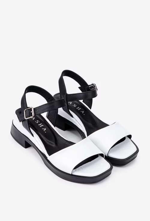 Sandale din piele alba cu negru