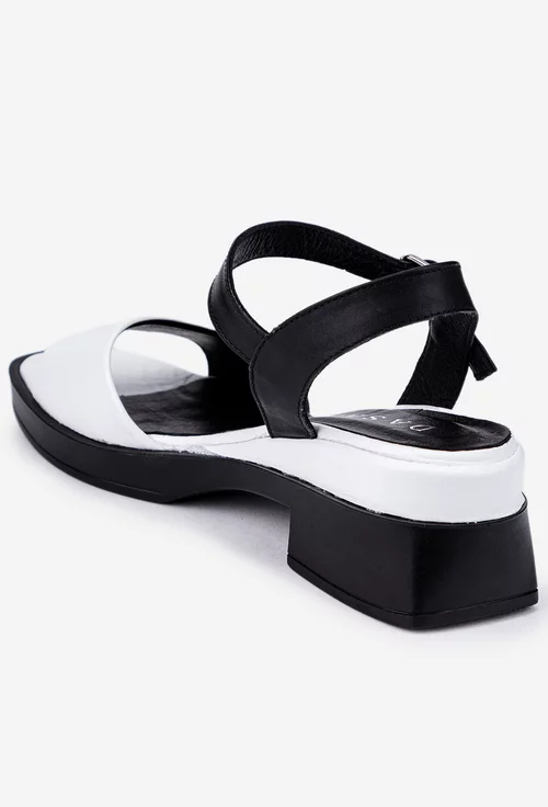 Sandale din piele alba cu negru
