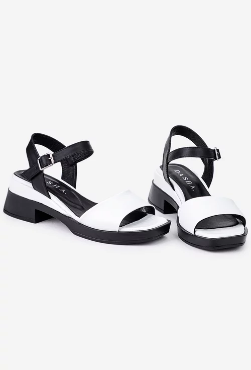 Sandale din piele alba cu negru