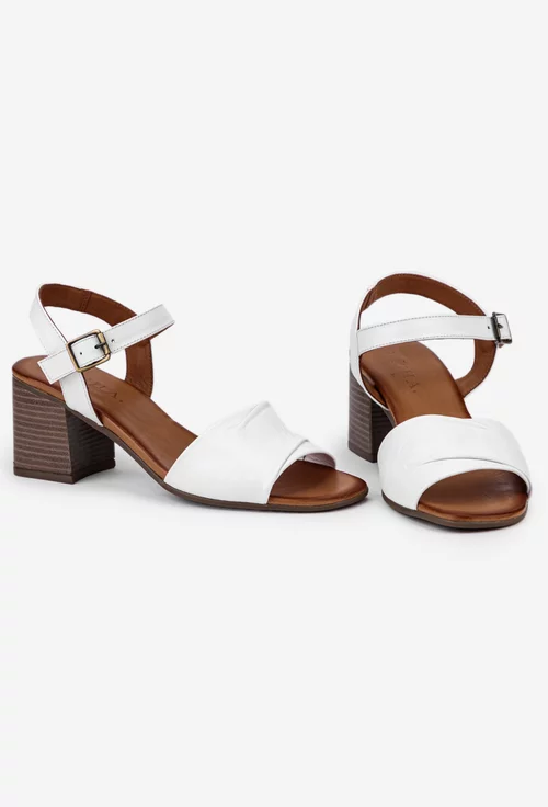 Sandale din piele alba cu toc