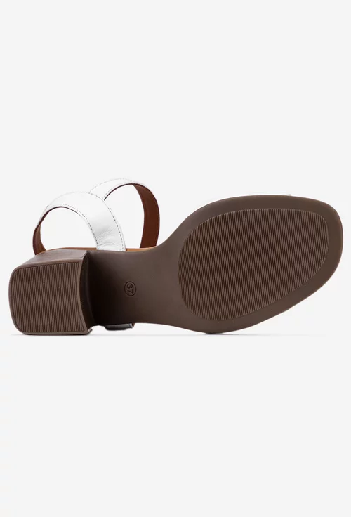 Sandale din piele alba cu toc